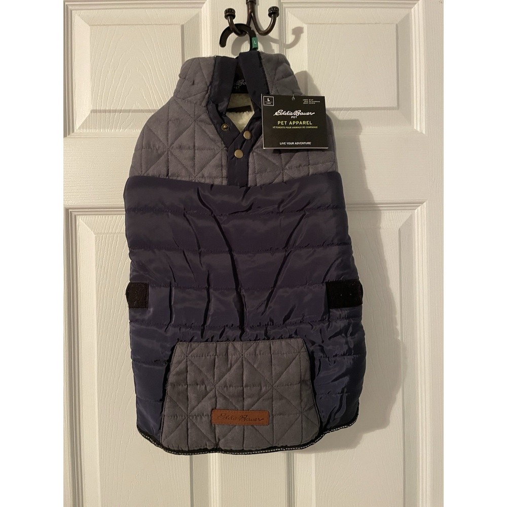 Eddie Bauer Pet Apparel Dog Fleece Lined Coat Jacket LARGE Blue/Gray NEW